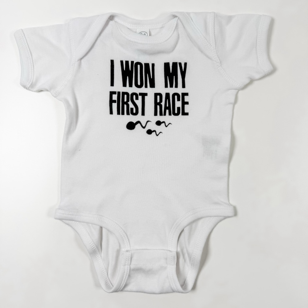 "I Won My First Race" Bodysuit - Size 6 Months - Adorable & Humorous!